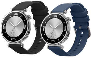 kwmobile 2x Sportarmband kompatibel mit Huawei Watch GT4 41mm Armband - Fitnesstracker Band Set aus TPU Silikon in Schwarz Dunkelblau