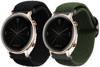 kwmobile 2x Sportarmband kompatibel mit Huawei Watch GT3 (42mm) / Watch GT2 (42mm) / Watch 2 Armband - Sport Ersatzarmband Set aus Nylon für Fitnesstracker - Schwarz Grün