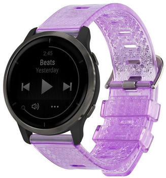 kwmobile Armband kompatibel mit Garmin 20mm vivomove sport / vivomove 3 / Venu 2 Plus / Sq 2 Band - Glitzer TPU Ersatzarmband für Fitness Tracker - Violett Transparent