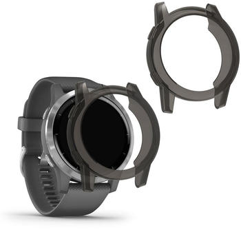kwmobile 2x Sport Schutzhülle kompatibel mit Garmin Vivoactive 4 (45 mm) Hülle - Silikon Cover klar - Case ohne Tracker - Schwarz Transparent
