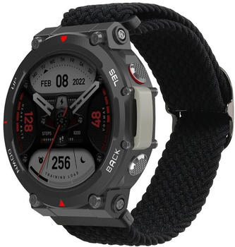 kwmobile Armband kompatibel mit Huami Amazfit T-Rex 2 - Nylon Fitnesstracker Sportarmband Band in Schwarz - Innenmaße von 14 - 22 cm