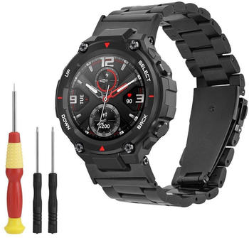 kwmobile Edelstahl Uhrenarmband kompatibel mit Huami Amazfit T-Rex / T-Rex Pro Ersatz Armband - Ersatzarmband für Smartwatch - 14 - 22 cm Innenmaße - Metallic Schwarz