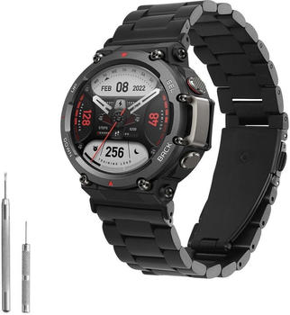 kwmobile Edelstahl Uhrenarmband kompatibel mit Huami Amazfit T-Rex 2 Ersatz Armband - Ersatzarmband für Smartwatch - 14 - 22 cm Innenmaße - Metallic Schwarz