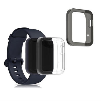 kwmobile 2x Sport Schutzhülle kompatibel mit Xiaomi Mi Watch Lite / Redmi Watch Hülle - Silikon Cover klar - Case ohne Tracker - Transparent Schwarz