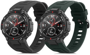 kwmobile 2x Sportarmband kompatibel mit Huami Amazfit T-Rex / T-Rex Pro Armband - Fitnesstracker Band Set aus TPU Silikon in Dunkelgrün Grau