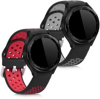 kwmobile 2x Sportarmband kompatibel mit Samsung Galaxy Watch 4 Classic (46mm) Armband - Fitnesstracker Band Set aus TPU Silikon in Schwarz Rot Schwarz Grau