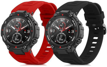 kwmobile 2x Sportarmband kompatibel mit Huami Amazfit T-Rex / T-Rex Pro Armband - Fitnesstracker Band Set aus TPU Silikon in Schwarz Rot