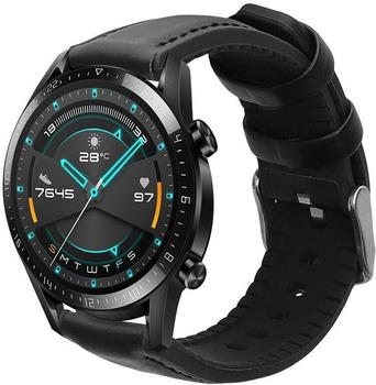 kwmobile Ersatzarmband kompatibel mit Huawei Huawei Watch GT / GT2 / GT3 (46mm) Armband - Fitnesstracker Sportarmband aus Leder mit Uhrenverschluss - Schwarz