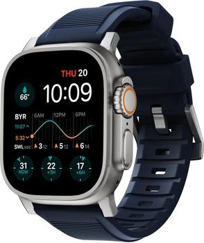 Nomad Goods Rugged Strap V2 strapazierfähiges Uhrenarmband aus Kunststoff FKM für die Apple Watch 42/44/45/49mm, Atlantic Blue, Connector Silver
