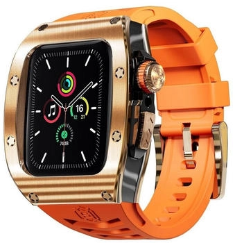 Wigento Für Apple Watch Series 9 8 7 45 / SE 6 5 4 44 Silikon Band Metall Gehäuse Hülle