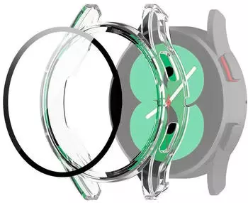 Wigento Für Samsung Galaxy Watch 4 44mm Smart Hülle + Hart Glas Transparent Etuis Tasche