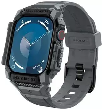 Spigen Rugged Armor Pro Schutzhülle mit Armband für Apple Watch 10/11 46mm, TPU, dunkelgrau (ACS08605)