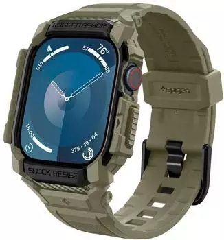 Spigen Rugged Armor Pro TPU-Hülle mit Armband für Apple Watch Series 10 46mm, vintage khaki (ACS08608)