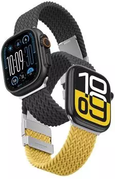 AMAZINGTHING Blend Band 2er-Set für Apple Watch 45/46/49mm, Nylon, gelb-schwarz/schwarz