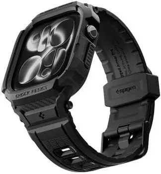 Spigen Rugged Armor Pro Hülle mit Armband für Apple Watch 12 42mm, TPU, mattschwarz (ACS11883)