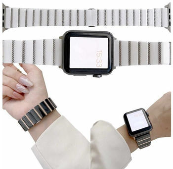 Wigento Apple Watch Series Ultra 49mm 8 7 45 / 6 SE 5 4 44 / 3 2 1 42mm Deluxe Magnetisches Stahl Ersatz Armband Weiß / Silber Smart Uhr
