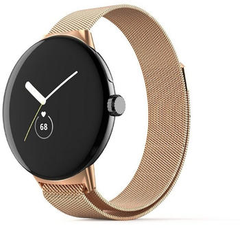 Wigento Google Pixel Watch Deluxe Gewebter Stoff Ersatz Sport Armband Rose Gold Smart Uhr