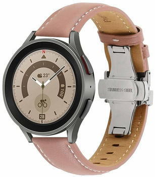 Wigento Samsung Watch 5 / 5 Pro 40 / 44 / 45 mm Uhr Echt Leder Armband V "B" Ersatz Arm Band Pink