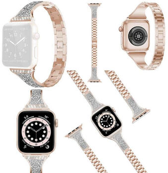 Wigento Apple Watch Series Ultra 49mm 8 7 45 / 6 SE 5 4 44 / 3 2 1 42mm Deluxe Diamant Style Stahl Ersatz Armband Pink Smart Uhr
