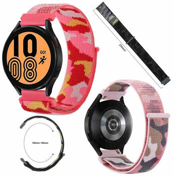 Wigento für Samsung Galaxy Watch 5 / 5 Pro 40 / 44 / 45 mm Uhr Kunststoff / Nylon Design Armband Ersatz Arm Band Camouflage Pink