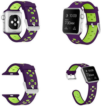 Wigento Apple Watch Series Ultra 49mm 8 7 45 / 6 SE 5 4 44 / 3 2 1 42mm Hochwertiges Kunststoff / Silikon Uhr Watch Smart Sport Armband Lila / Grün