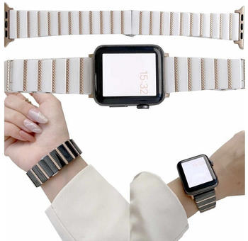 Wigento Apple Watch Series 8 7 41 / 6 SE 5 4 40 / 3 2 1 38mm Deluxe Magnetisches Stahl Ersatz Armband Weiß / Rose Gold Smart Uhr