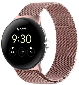 Wigento Google Pixel Watch Deluxe Gewebter Stoff Ersatz Sport Armband Pink Smart Uhr