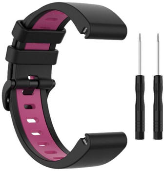 Wigento Garmin Fenix 6X / 6X Pro Kunststoff / Silikon Armband-Schutz Watch Uhr Schwarz / Rosa Ersatz Arm Band