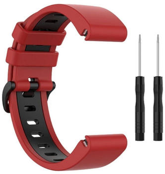 Wigento Garmin Fenix 6X / 6X Pro Kunststoff / Silikon Armband-Schutz Watch Uhr Rot / Schwarz Ersatz Arm Band