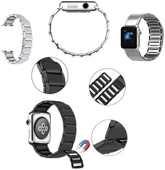 Wigento Apple Watch Series 8 7 45 / 6 SE 5 4 44 / 3 2 1 42mm Deluxe Magnetisches Stahl Ersatz Armband Silber Smart Uhr