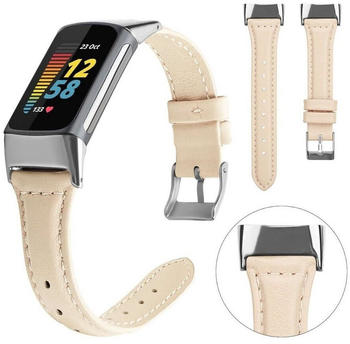 Wigento Fitbit Charge 5 Hochwertiges Leder Uhr Watch Smart Sport Armband Mint-Pink Männer Größe L