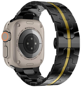 Wigento Apple Watch Series 8 7 41 / 6 SE 5 4 40 / 3 2 1 38mm Deluxe Stahl Ersatz Armband Schwarz / Gold Smart Uhr