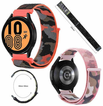 Wigento für Samsung Galaxy Watch 5 / 5 Pro 40 / 44 / 45 mm Uhr Kunststoff / Nylon Design Armband Ersatz Arm Band Camouflage Orange