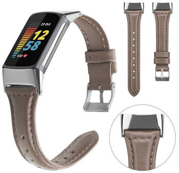 Wigento Fitbit Charge 5 Hochwertiges Leder Uhr Watch Smart Sport Armband Dunkel Braun Frauen Größe S