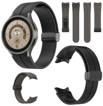 Wigento Samsung Galaxy Watch 5 / 5 Pro 40 / 44 / 45 mm Uhr Kunststoff / Silikon Armband Ersatz Arm Band Ersatz Schwarz