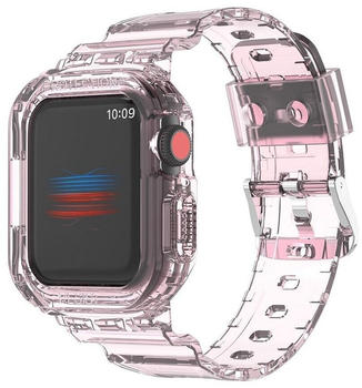 Wigento Apple Watch Ultra 49mm Kunststoff / Silikon Armband mit Gehäuse-Schutz Watch Uhr Transparent / Pink Ersatz Arm Band