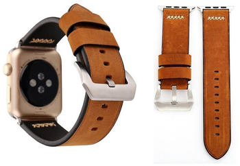 Wigento Smartwatch-Armband Echt-Leder Armband für Apple Watch Serie 1 / 2 / 3 38 mm Braun