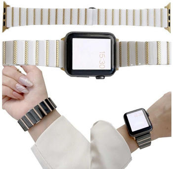 Wigento Apple Watch Series Ultra 49mm 8 7 45 / 6 SE 5 4 44 / 3 2 1 42mm Deluxe Magnetisches Stahl Ersatz Armband Weiß / Gold Smart Uhr