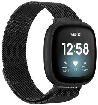 Wigento Fitbit Versa 4 + 3 / Sense 1+ 2 Magnet Metall Watch Uhr Ersatz Armband Schwarz