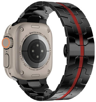 Wigento Apple Watch Series Ultra 49mm 8 7 45 / 6 SE 5 4 44 / 3 2 1 42mm Deluxe Stahl Ersatz Armband Schwarz / Rot Smart Uhr