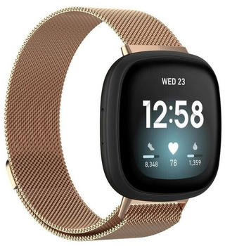 Wigento Fitbit Versa 4 + 3 / Sense 1+ 2 Magnet Metall Watch Uhr Ersatz Armband Rose Gold