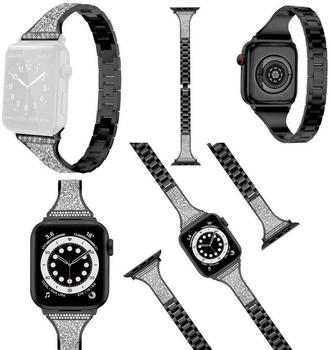 Wigento Apple Watch Series 7 41 / 6 SE 5 4 40 / 3 2 1 38mm Deluxe Diamant Style Stahl Ersatz Armband Schwarz Smart Uhr