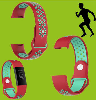 Wigento Hochwertiges Kunststoff / Silikon Armband Fitbit Charge 3 + 4 / Versa 2 Neu, Farbe:Rot / Türkis, Ausführung:Größe S / Frauen,-Typ:Fitbit Charge 3 + 4