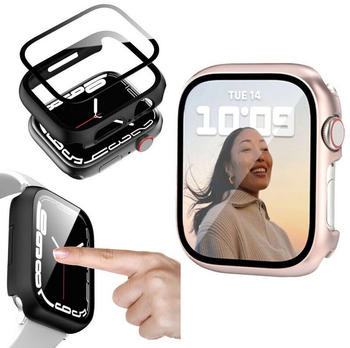 Wigento Apple Watch Series 8 7 41mm / 6 SE und 2022 5 4 40mm 2 in 1 Shockproof Hart Hülle Cover + H9 Hart Glas Pink