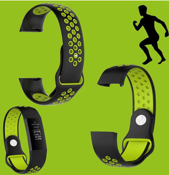 Wigento Hochwertiges Kunststoff / Silikon Armband Fitbit Charge 3 + 4 / Versa 2 Neu, Farbe:Schwarz / Grün, Ausführung:Größe L / Männer,-Typ:Fitbit Charge 3 + 4