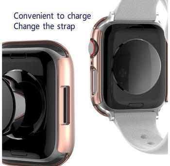 Wigento Apple Watch Serie 7 41mm 2 in 1 Shockproof TPU Silikon Hülle Cover + H9 Hart Glas Rose Gold