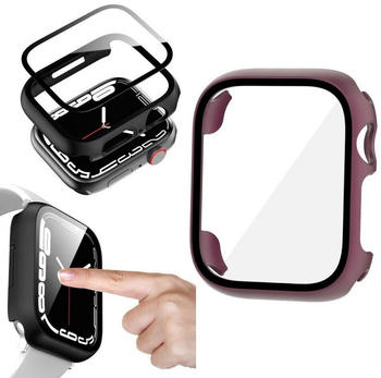 Wigento Apple Watch Series 8 7 41mm / 6 SE und 2022 5 4 40mm 2 in 1 Shockproof Hart Hülle Cover + H9 Hart Glas Rot