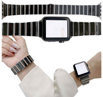 Wigento Apple Watch Series 8 7 41 / 6 SE 5 4 40 / 3 2 1 38mm Deluxe Magnetisches Stahl Ersatz Armband Schwarz / Silber Smart Uhr