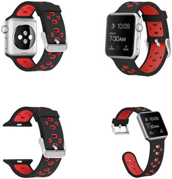 Wigento Apple Watch Series 8 7 41 / 6 SE 5 4 40 / 3 2 1 38mm Hochwertiges Kunststoff / Silikon Uhr Watch Smart Sport Armband Schwarz / Rot
