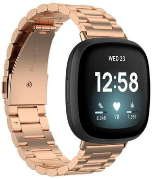 Wigento Fitbit Versa 4 + 3 / Sense 1 + 2 Stahl Metall Ersatz Armband Rose Gold Smart Uhr